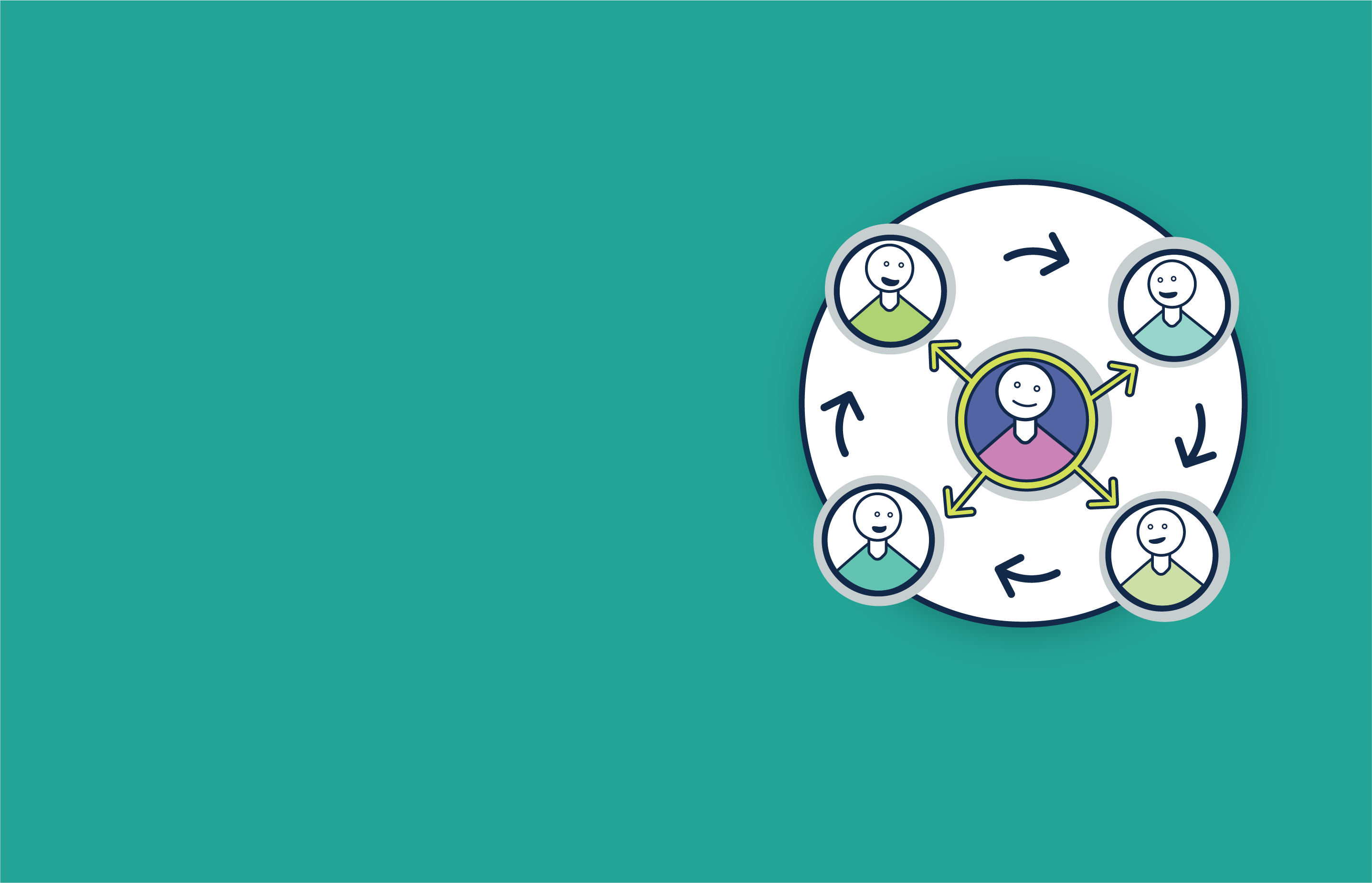 4 heads in a circle . 1 in middle